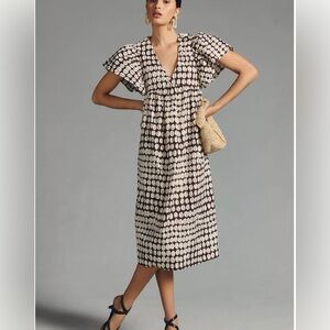 Printed Flutter-Sleeve Babydoll Dress